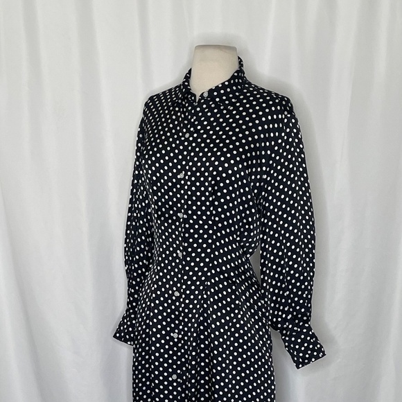 EVERLANE The Hammered Satin Shirt Dress Black Polka Dot Shirtdress Preppy Size 0 - Picture 7 of 15